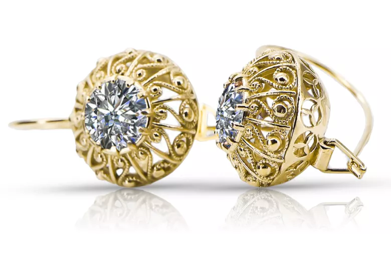 8K жълто злато 333 Zircon Обеци vec002x-zi Руски Съветски СССР Винтидж стил Ар-деко style Art Deco